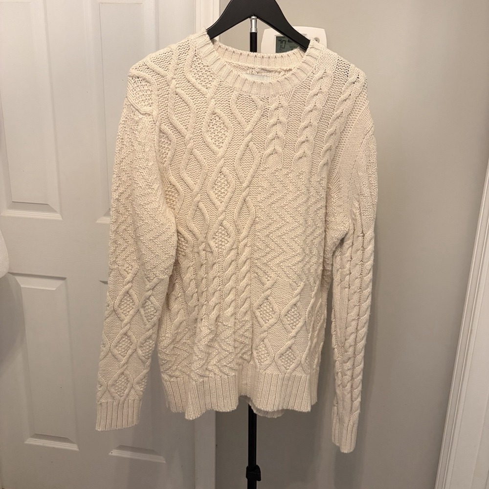 American Eagle Cream Patchwork‎ Cable Knit Sweater Mixed Stitch Fisherman Size M